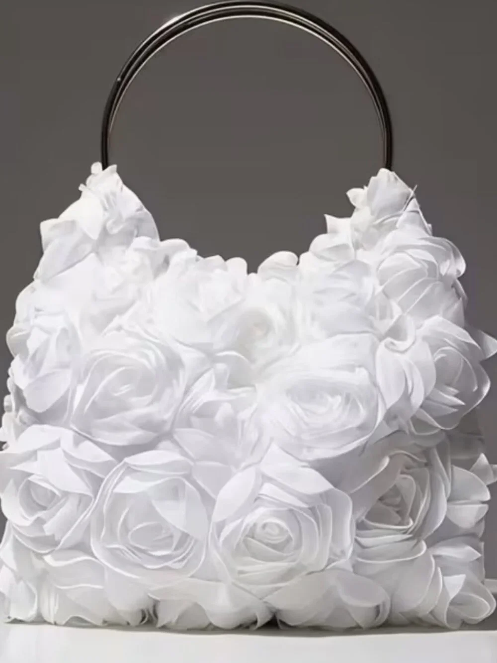 Woman's Elegant Dinner Clutch Rose flora lace trim (WHITE)